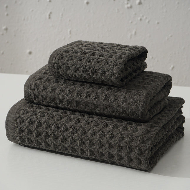 Luxurious 100% Cotton Waffle Weave Towel Set - 3-Piece Absorbent, Quick-Drying & Soft(Dark Brown).
