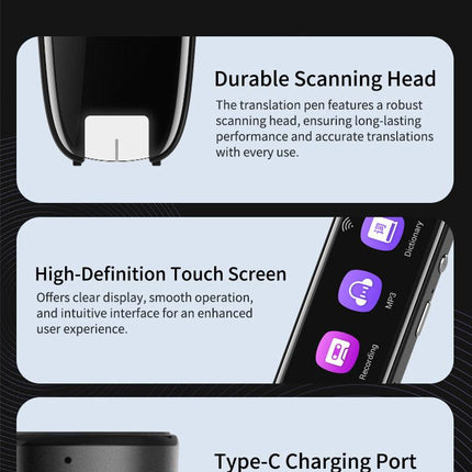Smart AI Scan & Voice Translator Pen - 112+ Languages, Offline Mode, HD Touchscreen & Dictionary(black).