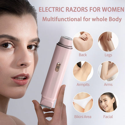 2-in-1 Women's Electric Body Shaver & Facial Trimmer - IPX7 Waterproof, Dual Head with Ceramic Blades, USB Rechargeable(White).