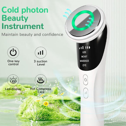 White Multifunctional Facial Beauty Wand with LED Photon Therapy, Hot Compress & Sonic Vibration(White).