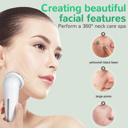 White Multifunctional Facial Beauty Wand with LED Photon Therapy, Hot Compress & Sonic Vibration(White).