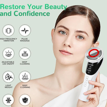 White Multifunctional Facial Beauty Wand with LED Photon Therapy, Hot Compress & Sonic Vibration(White).