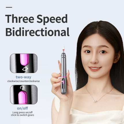 Professional Electric Nail Drill Pen Kit - 3-Speed, Bidirectional, Rechargeable Manicure & Pedicure Tool(Silver Gray).