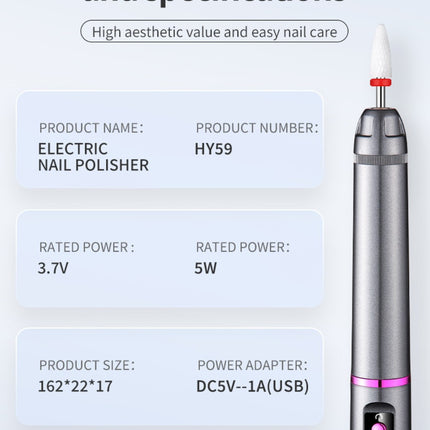 Professional Electric Nail Drill Pen Kit - 3-Speed, Bidirectional, Rechargeable Manicure & Pedicure Tool(Silver Gray).
