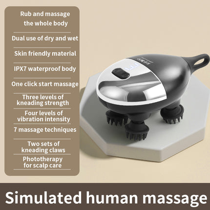 Intelligent 3D Electric Head & Scalp Massager - 7 Massage Techniques, IPX7 Waterproof, Rechargeable(black).