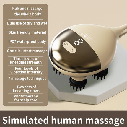 Intelligent 3D Electric Head & Scalp Massager - 7 Massage Techniques, IPX7 Waterproof, Rechargeable(Yellow).