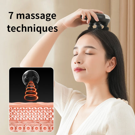 Intelligent 3D Electric Head & Scalp Massager - 7 Massage Techniques, IPX7 Waterproof, Rechargeable(Yellow).