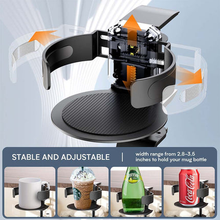 Two desktop clip-on cup holders and headphone hanger - adjustable, non-slip silicone, maximum load 15KG(black).