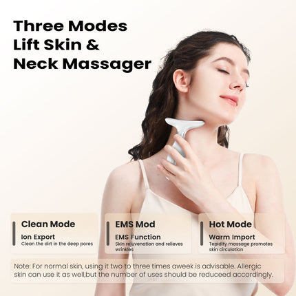 Multi-Function Facial & Neck Massager with LED Light Therapy, EMS & Warm Import - Rechargeable Skin Care Device(White).
