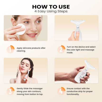 Multi-Function Facial & Neck Massager with LED Light Therapy, EMS & Warm Import - Rechargeable Skin Care Device(White).