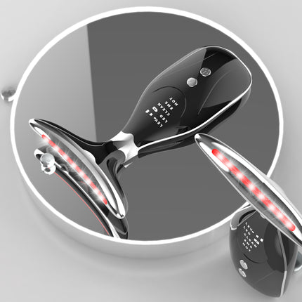 Multi-Function Facial & Neck Massager with LED Light Therapy, EMS & Warm Import - Rechargeable Skin Care Device(black).