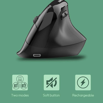 Two Ergonomic Vertical Wireless Mouse - Dual Mode (2.4G & Bluetooth), 5 Adjustable DPI, Silent Clicks, Rechargeable(black).
