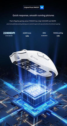 High-Performance Tri-Mode Wireless Gaming Mouse - 22000 DPI, Rechargeable, with RGB Charging Dock(white).