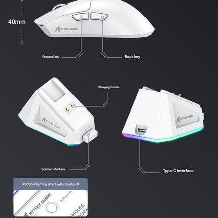 High-Performance Tri-Mode Wireless Gaming Mouse - 22000 DPI, Rechargeable, with RGB Charging Dock(white).