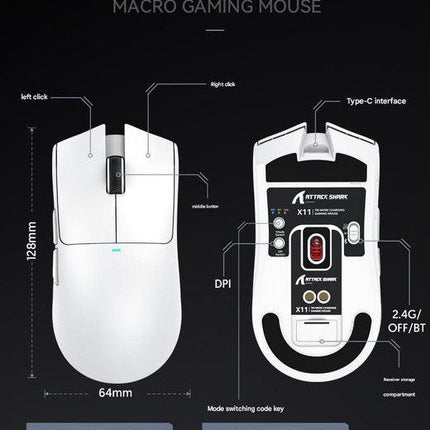 High-Performance Tri-Mode Wireless Gaming Mouse - 22000 DPI, Rechargeable, with RGB Charging Dock(black).