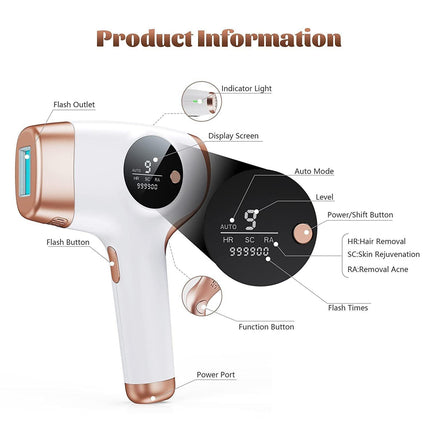 IPL Hair Removal Device - 3-in-1 Permanent Hair Reduction, Skin Rejuvenation & Acne Control(white).