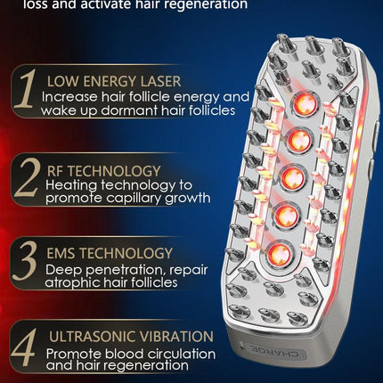 Advanced 4-in-1 Hair Growth Comb with LLLT, RF, EMS & Vibration Massage(White).