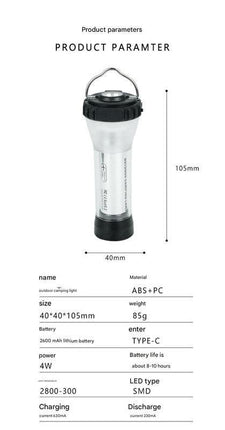 Portable Outdoor Camping Lantern with Tripod Stand, Soft Light Diffuser & USB-C Charging(black).