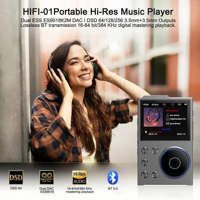 Portable Hi-Res Digital Audio Player - DSD, Dual DAC, Bluetooth 5.0, Expandable Storage(Grey 16GB + 32GB).