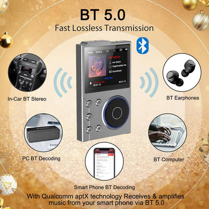 Portable Hi-Res Digital Audio Player - DSD, Dual DAC, Bluetooth 5.0, Expandable Storage(Grey 16GB + 32GB).