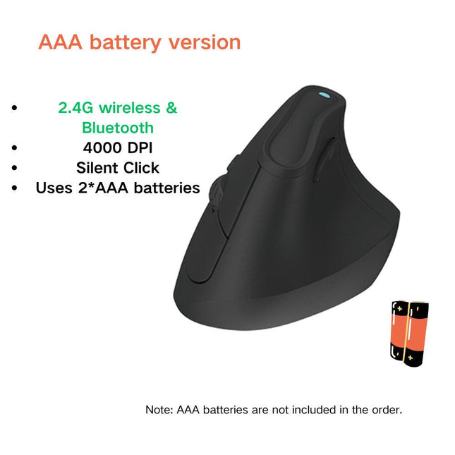 Ergonomic Vertical Mouse - Multi-Device Bluetooth5.0 & 2.4G Wireless, Adjustable DPI, Silent Click(black).