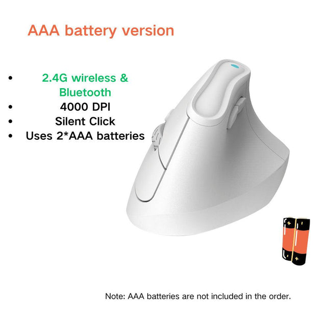 Ergonomic Vertical Mouse - Multi-Device Bluetooth5.0 & 2.4G Wireless, Adjustable DPI, Silent Click(white).