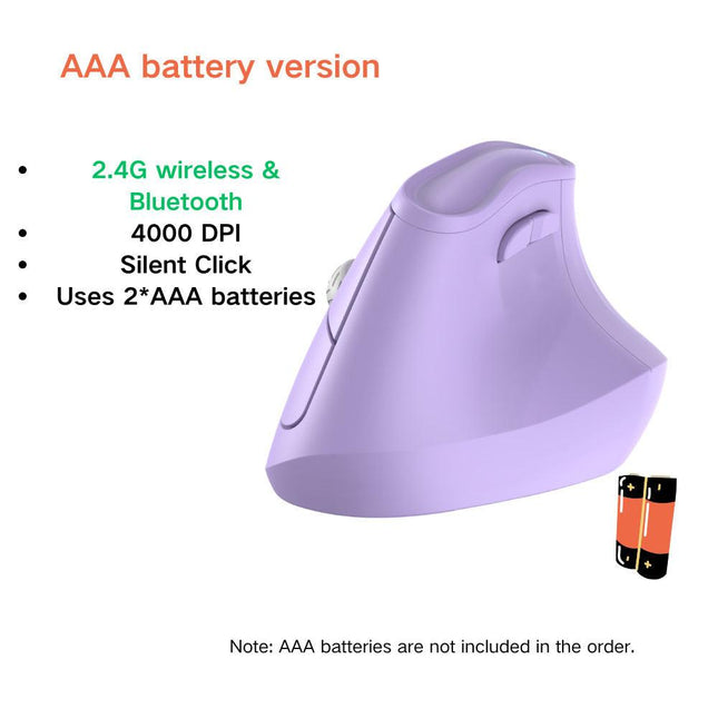 Ergonomic Vertical Mouse - Multi-Device Bluetooth5.0 & 2.4G Wireless, Adjustable DPI, Silent Click(Purple).