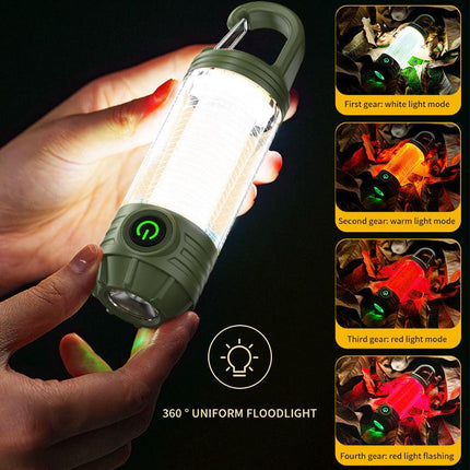 Tri-Color Portable Camping Lantern & Flashlight - Rechargeable, 360°Ambient Light & Hook Design(green).