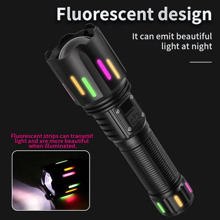 30W High Brightness LED Flashlight with Digital Display & Fluorescent Design - USB Rechargeable, 800-1200M Range(black+One 18650 battery).