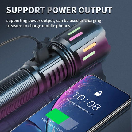 30W High Brightness LED Flashlight with Digital Display & Fluorescent Design - USB Rechargeable, 800-1200M Range(black+One 18650 battery).