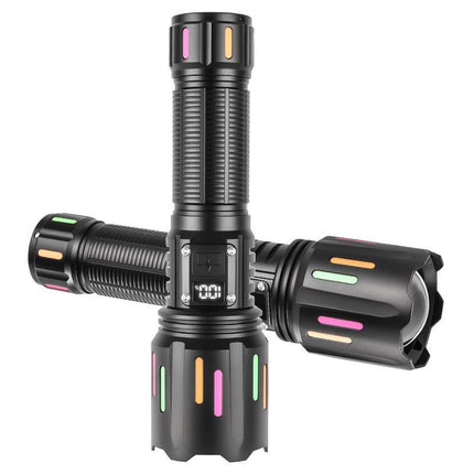 30W High Brightness LED Flashlight with Digital Display & Fluorescent Design - USB Rechargeable, 800-1200M Range(black+One 26650 battery).