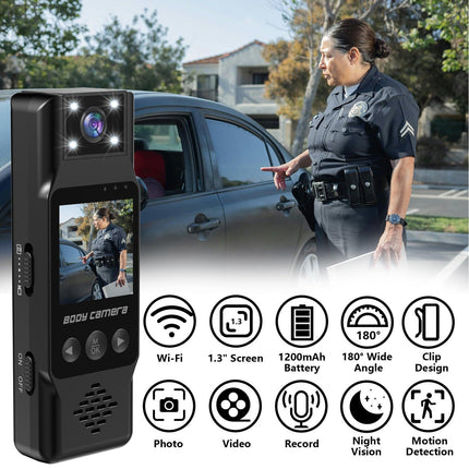 Mini Body Camera with 180 Rotatable Lens, Night Vision & Motion Detection - 1.3 Screen 1200mAh Battery(black)".
