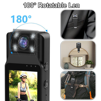 Mini Body Camera with 180 Rotatable Lens, Night Vision & Motion Detection - 1.3 Screen 1200mAh Battery(black)".