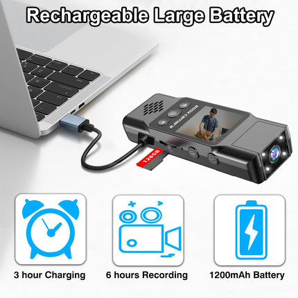 Mini Body Camera with 180 Rotatable Lens, Night Vision & Motion Detection - 1.3 Screen 1200mAh Battery(black)".