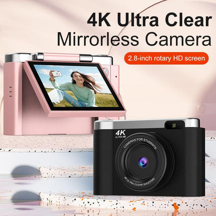 4K Ultra HD Digital Camera - 75MP, 2.8-inch Rotatable Screen, Auto Focus & Built-in Flash(pink).