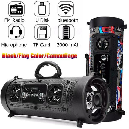 Portable Wireless Speaker - FM Radio, USB/TF Playback, AUX Input, Microphone Support & 2000mAh Battery(black).