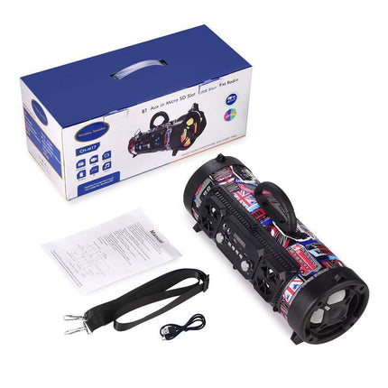 Portable Wireless Speaker - FM Radio, USB/TF Playback, AUX Input, Microphone Support & 2000mAh Battery(black).