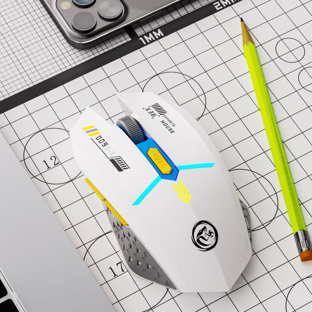 Ergonomic Dual-Mode Wireless Gaming Mouse - Mute Buttons, Adjustable DPI, Rechargeable, Multi-Assist Keys(white).