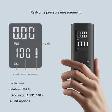 Mini Portable Electric Air Pump - 100 PSI, Digital Display, 50s Fast Inflation, USB Rechargeable(black).
