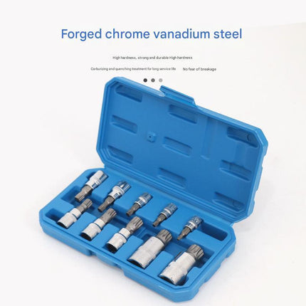 10-Piece M-Type Spline Bit Socket Set - Chrome Steel, Polished & Quenched for Durability with Storage Case(blue).