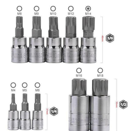 10-Piece M-Type Spline Bit Socket Set - Chrome Steel, Polished & Quenched for Durability with Storage Case(blue).