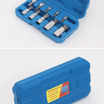 10-Piece M-Type Spline Bit Socket Set - Chrome Steel, Polished & Quenched for Durability with Storage Case(blue).