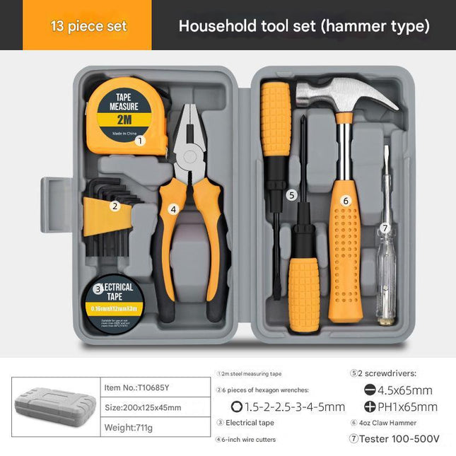 13-Piece Essential Household Tool Kit - Compact Home Repair & DIY Set with Storage Case(yellow).
