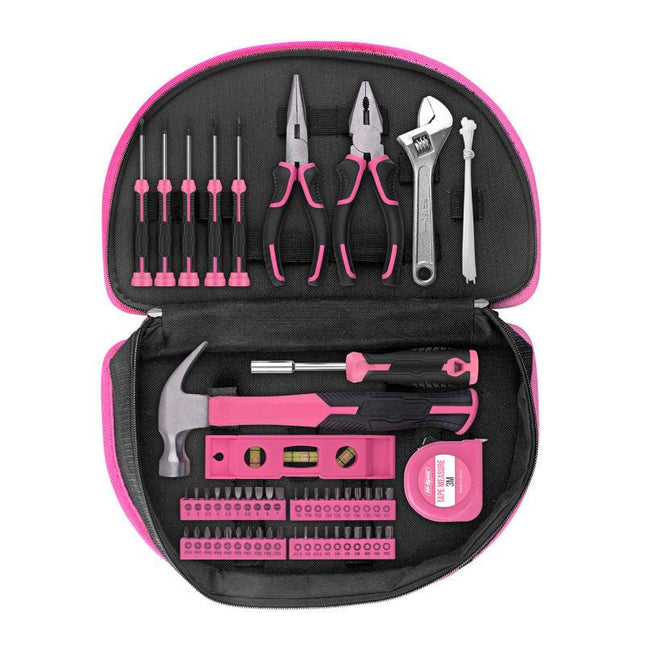 63-Piece Essential Home Repair Tool Kit with Portable Zipper Case(pink).