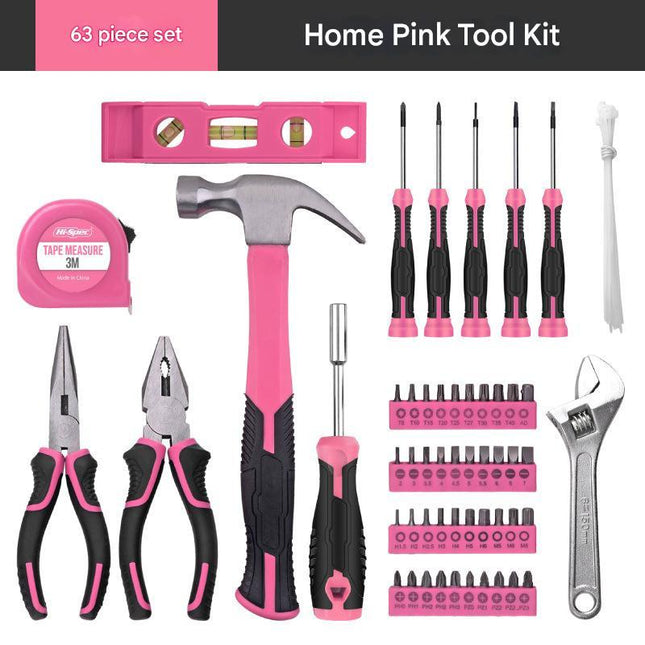 63-Piece Essential Home Repair Tool Kit with Portable Zipper Case(pink).