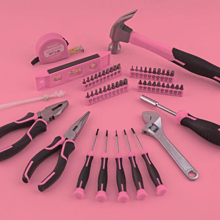 63-Piece Essential Home Repair Tool Kit with Portable Zipper Case(pink).