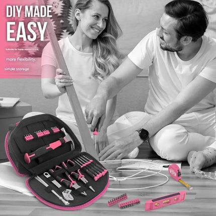 63-Piece Essential Home Repair Tool Kit with Portable Zipper Case(pink).