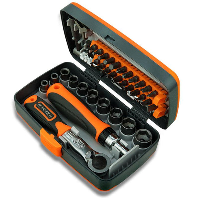 38-Piece Ratchet Screwdriver & Socket Wrench Set - Professional Multi-Bit Repair Tool Kit with Portable Case(orange).