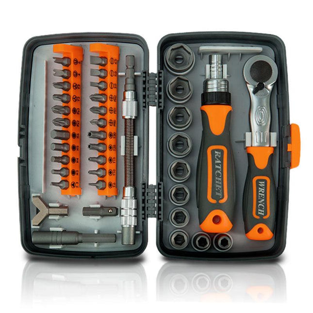 38-Piece Ratchet Screwdriver & Socket Wrench Set - Professional Multi-Bit Repair Tool Kit with Portable Case(orange).