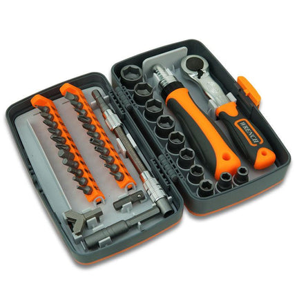 38-Piece Ratchet Screwdriver & Socket Wrench Set - Professional Multi-Bit Repair Tool Kit with Portable Case(orange).